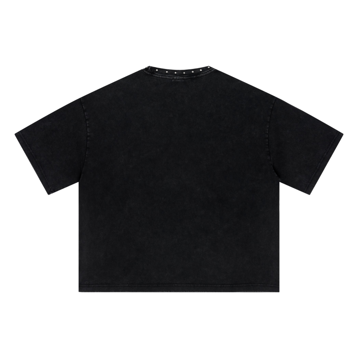 310GSM Men’s Boxy-Fit Distressed Fried-Color Snow-Wash Studded Loose T-shirt Vintage black