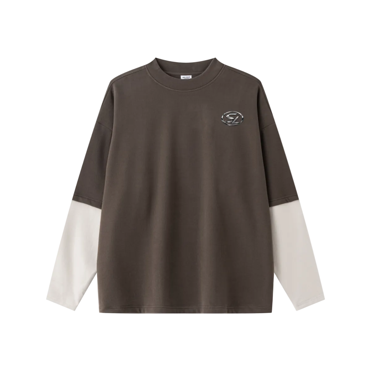 320GSM Unisex Faux Layered Solid Color Base Layer Long-Sleeve Coffee/Grey Apricot
