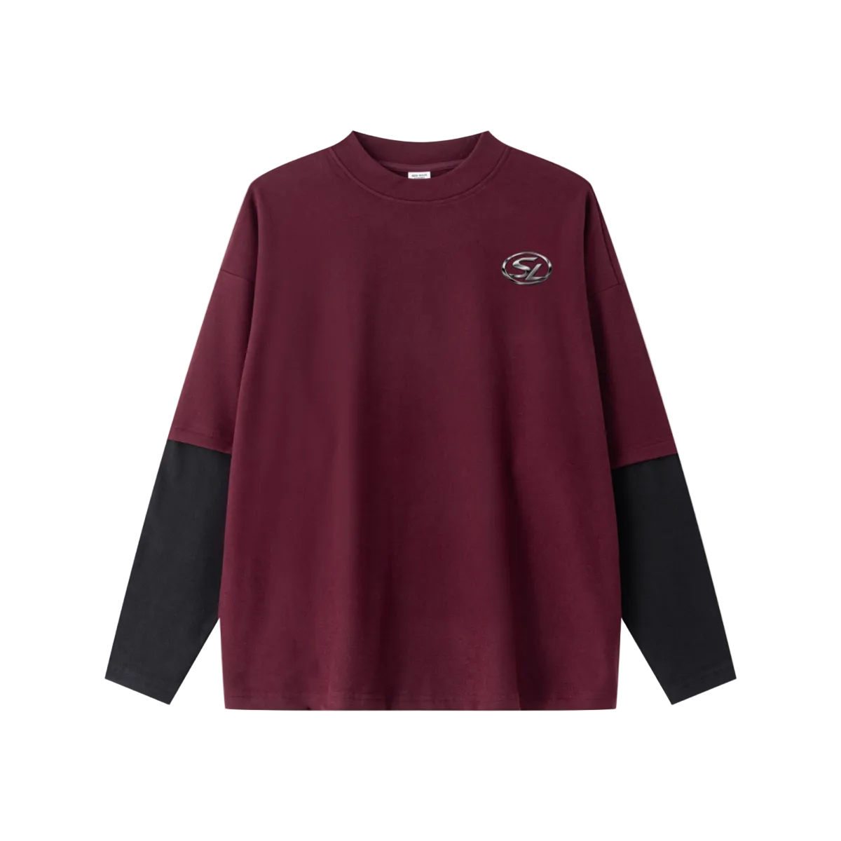 320GSM Unisex Faux Layered Solid Color Base Layer Long-Sleeve Dark Red/Black