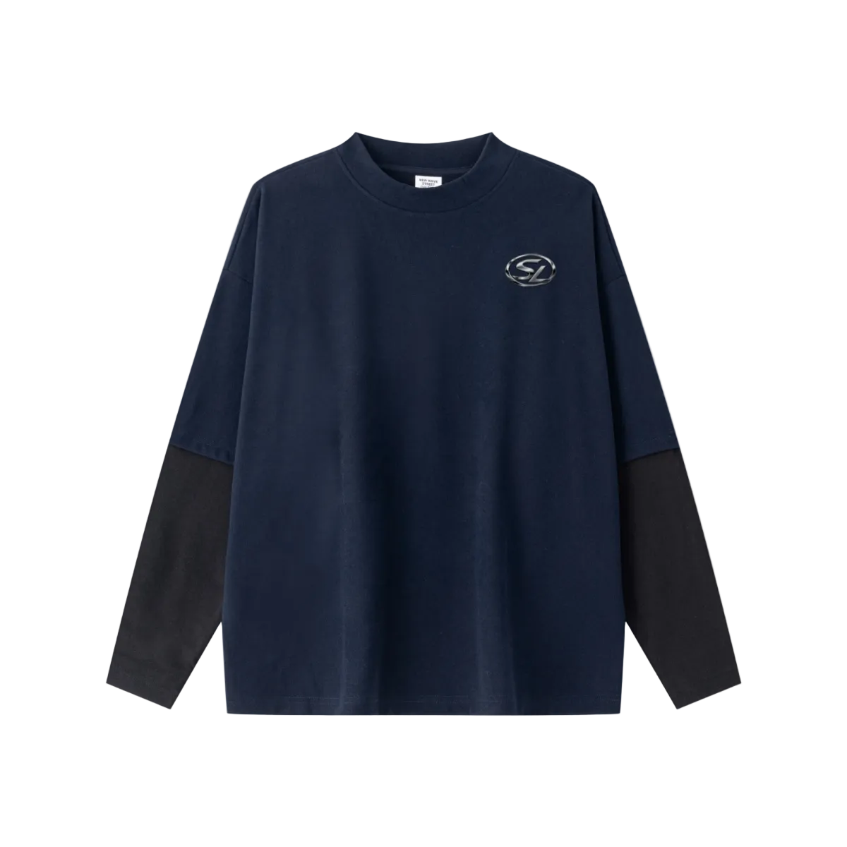 320GSM Unisex Faux Layered Solid Color Base Layer Long-Sleeve Navy Blue/Black