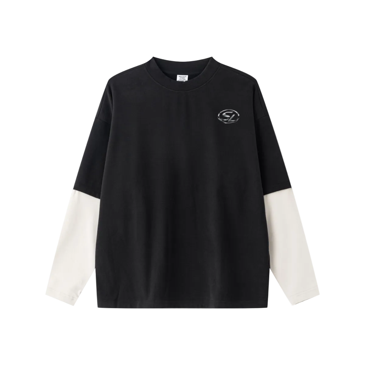 320GSM Unisex Faux Layered Solid Color Base Layer Long-Sleeve Black/Grey Apricot