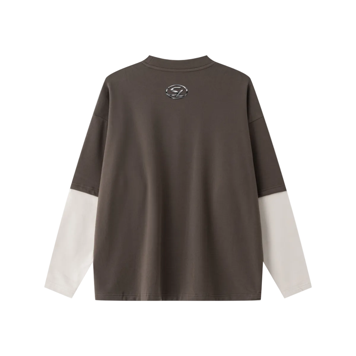 320GSM Unisex Faux Layered Solid Color Base Layer Long-Sleeve Coffee/Grey Apricot
