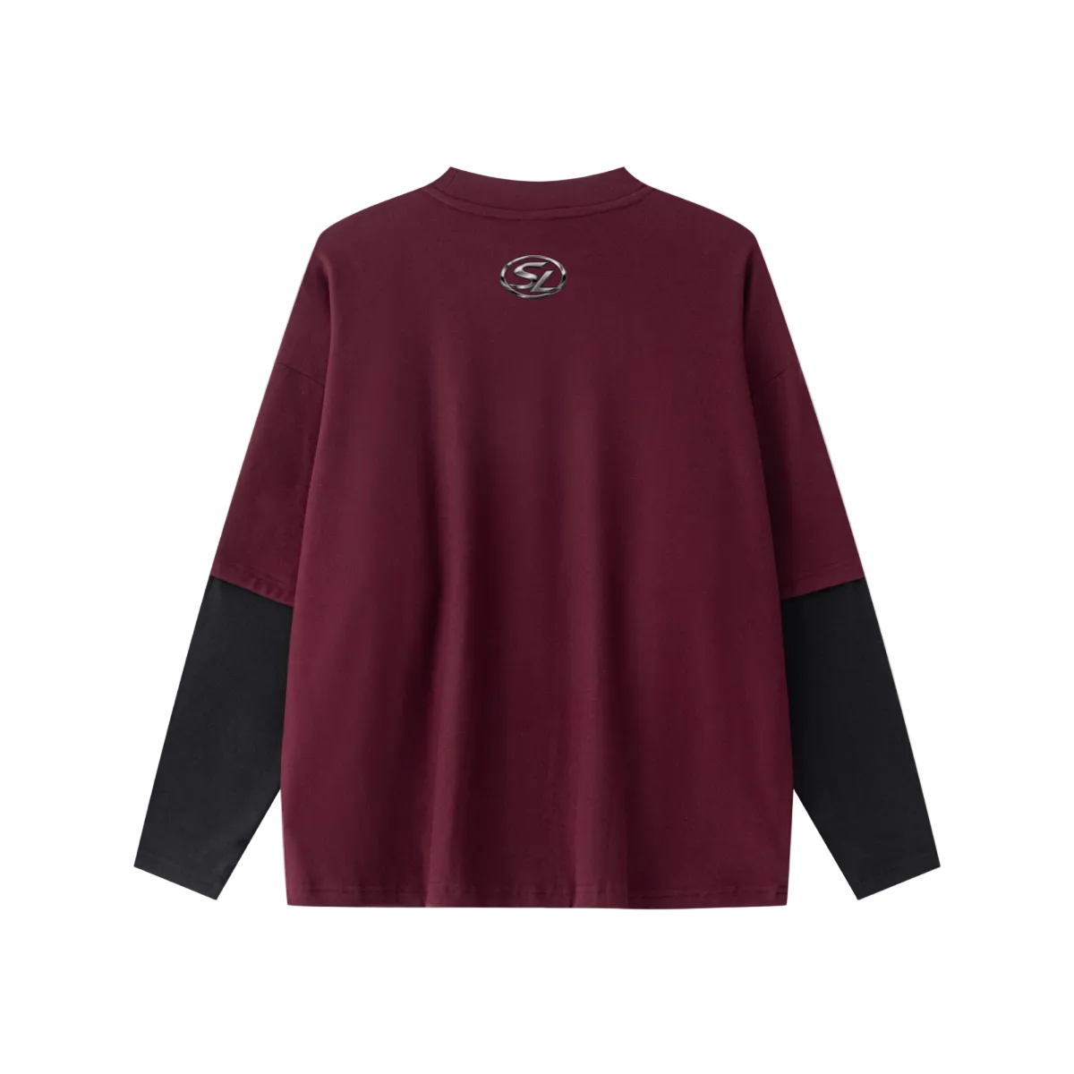 320GSM Unisex Faux Layered Solid Color Base Layer Long-Sleeve Dark Red/Black