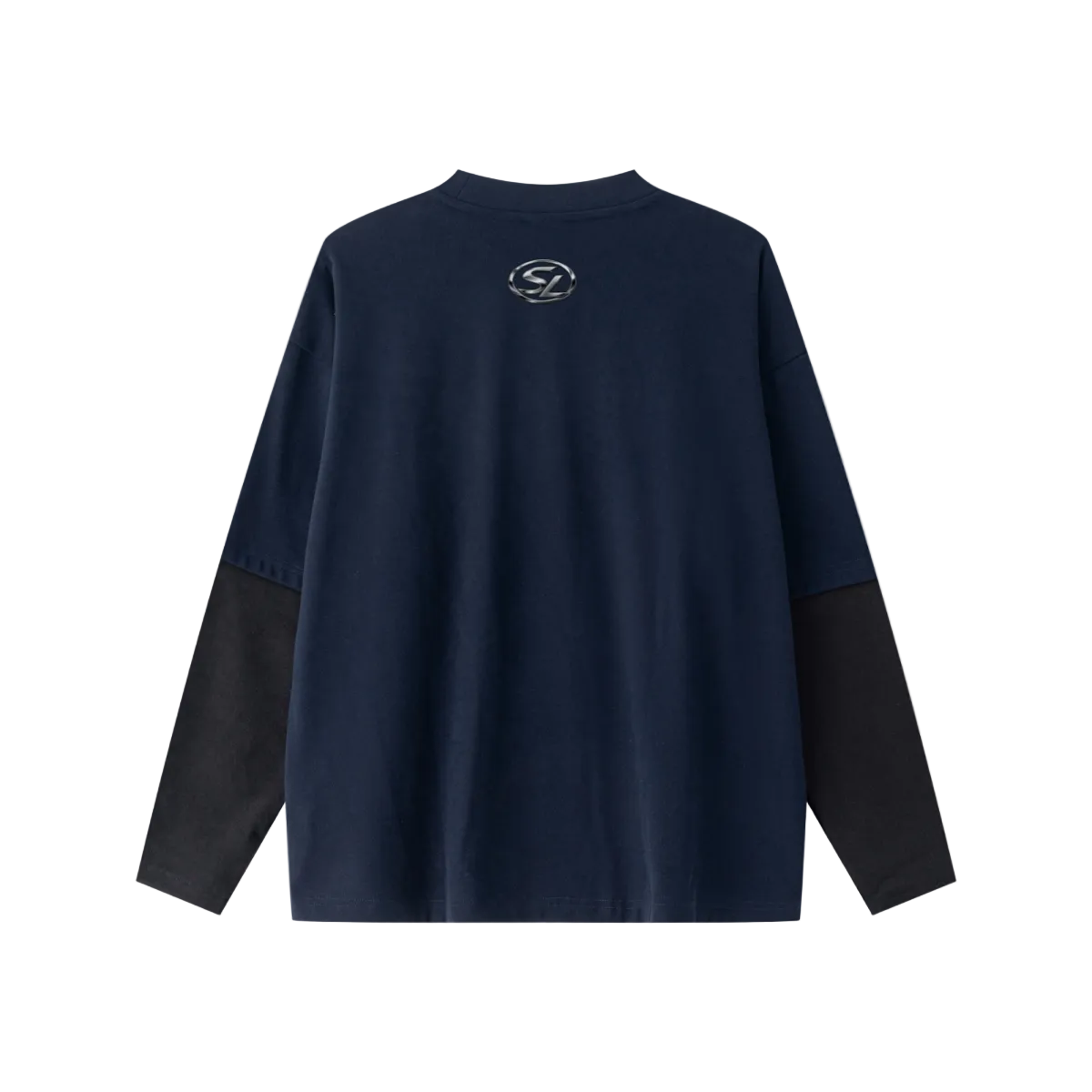 320GSM Unisex Faux Layered Solid Color Base Layer Long-Sleeve Navy Blue/Black