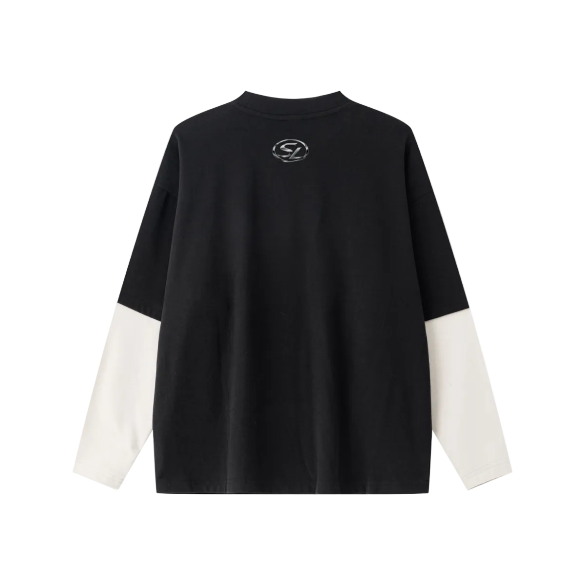 320GSM Unisex Faux Layered Solid Color Base Layer Long-Sleeve Black/Grey Apricot