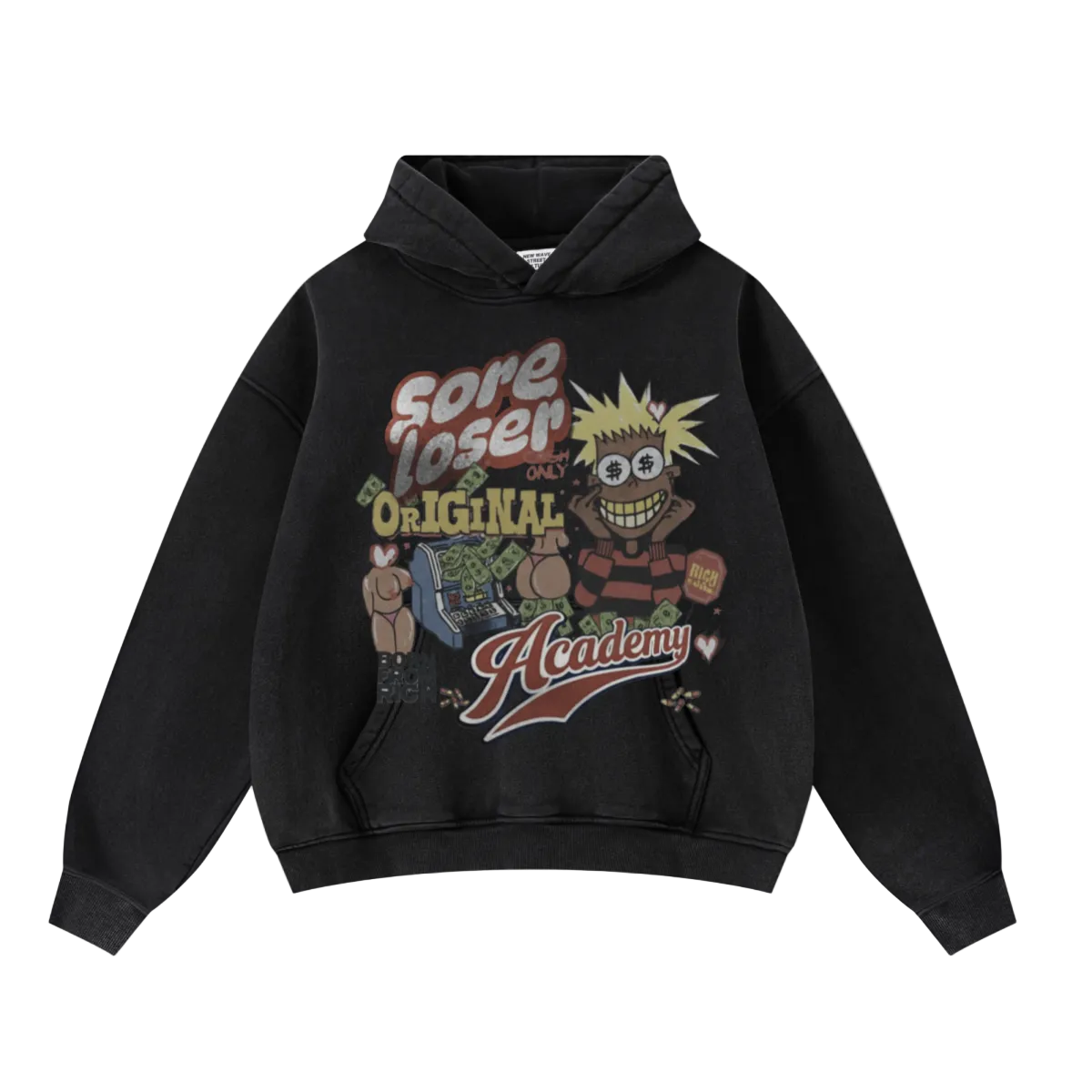 400GSM Unisex Washed Heavyweight Boxy-Fit Hoodie Vintage Black
