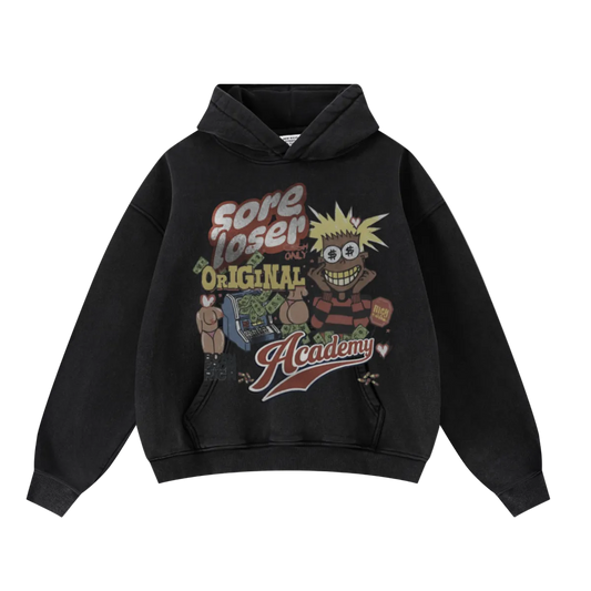 400GSM Unisex Washed Heavyweight Boxy-Fit Hoodie Vintage Black