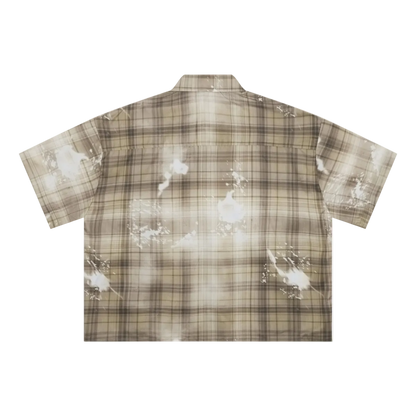 200GSM Tencel Twill Plaid Print Boxy Workwear Shirt Khaki