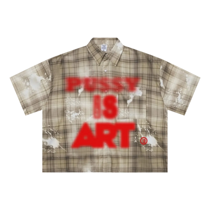 200GSM Tencel Twill Plaid Print Boxy Workwear Shirt Khaki