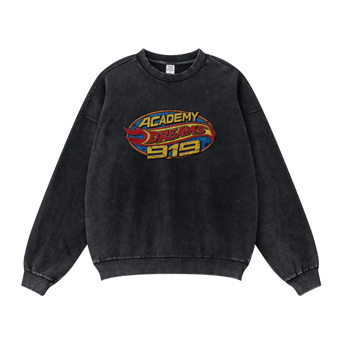 380GSM Unisex Fall&Winter Inside-Out Fried-Color Crew Neck Sweatshirt Vintage Black