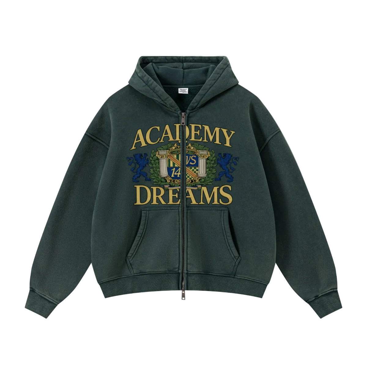 400GSM Unisex Vintage-Wash Boxy-Fit Zip-Up Hoodie Vintage Moss Green