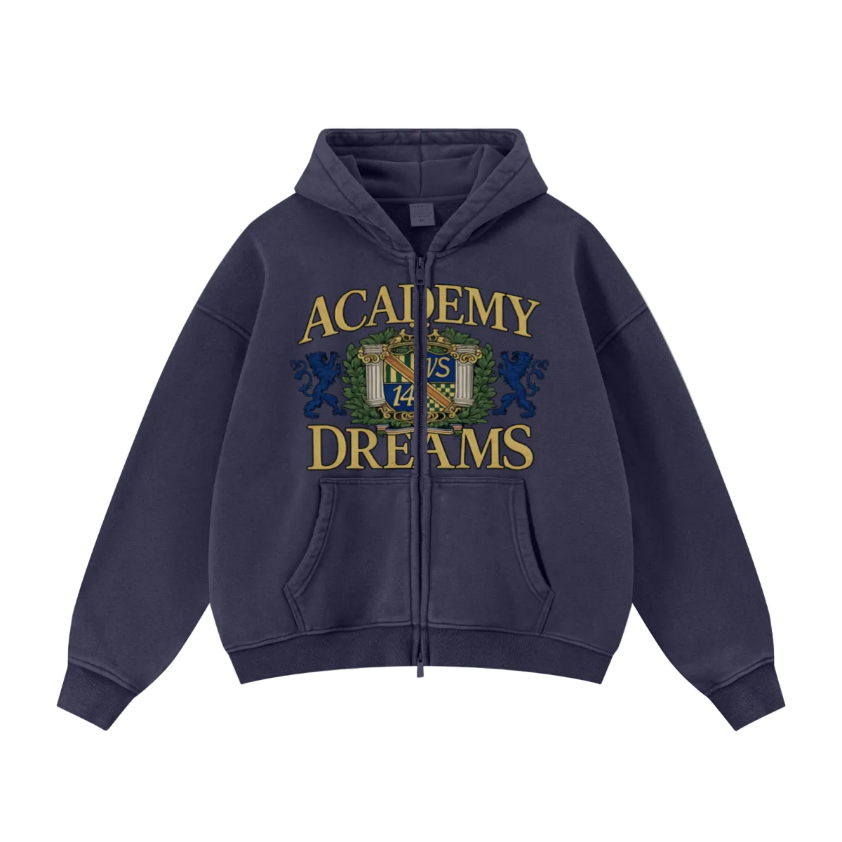 400GSM Unisex Vintage-Wash Boxy-Fit Zip-Up Hoodie Vintage Royal Blue